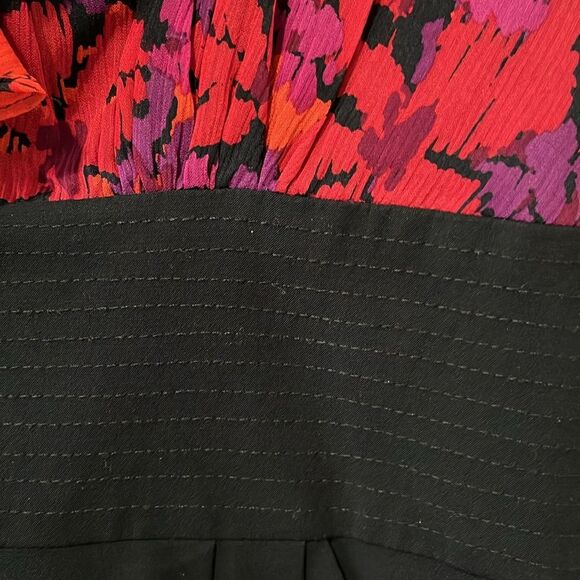 SHOSHANNA Floral Silk Sleeveless Ruffle Pencil Dress, Black/Red/Purple, Size 4 - Picture 6 of 11